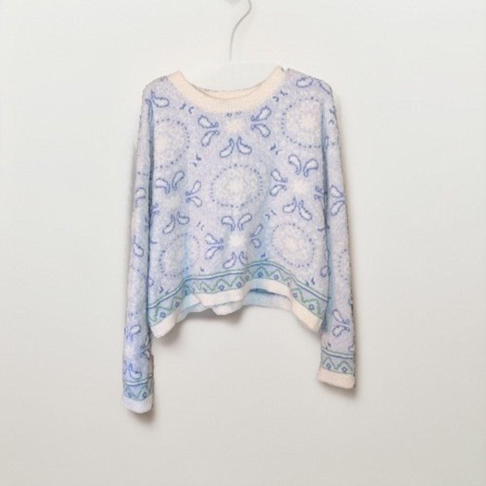 Cottagecore Cozy Warm Fluffy Bohemian Pull Over Crew Oversized Sweater Women's M